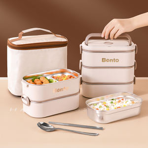 Toptan taşınabilir BPA ücretsiz paslanmaz çelik Bento çantası ile yemek kabı termal konteynerler ve okul çocuklar için çatal bıçak takımları - Product Image 1