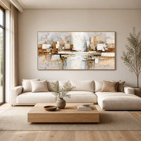 Grande peinture acrylique abstraite Wabi-sabi, géométrique neutre, faite à la main, en impasto, sur toile, décoration moderne pour bureau, encadrée