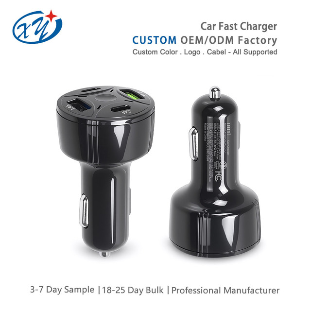 Wholesale 4 in 1 Fast Vehicle Car Charger FCC ETL Approved Smart Current Allocation OEM Custom for Automotive Accessories