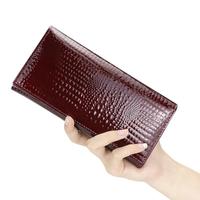 Dompet Panjang Kulit Asli AndoBag Retro untuk Wanita, Banyak Slot Kartu, Tempat Kartu, Motif Kulit Buaya, Dompet Genggam 2493