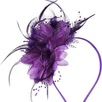 Headband Gaya Fascinator Elegan, Hiasan Kepala Pengantin dengan Bulu dan Bunga