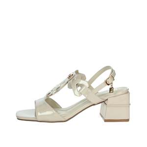 Sandales à talons Laura Biagiotti pour femme, cuir verni blanc, talon bloc, bout carré - Product Image 1