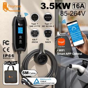 Chargeur EV portable 3,5 kW avec application WIFI et télécommande, courant réglable 16A, niveau 2, station de charge rapide à domicile - Product Image 2