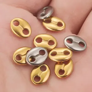 HOYO不锈钢咖啡豆双孔椭圆形珠连接器钛DIY金填充连接器珠宝制作护身符