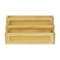 Organisateur de bureau en bois avec panneau en rotin, porte-documents à 3 niveaux, support de rangement, logo personnalisé, OEM, vente en gros