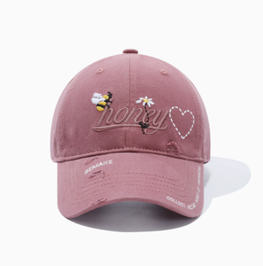 หมวกเบสบอลเนื้อนุ่มพร้อมลายปักผึ้งและดอกไม้ หมวกลำลองแบบปรับได้ - Product Image 3