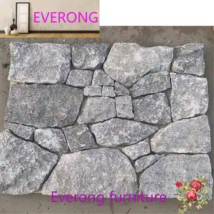 Stock Delivery Adoquines blancos de cocina naturales Revestimiento de pared de cuarcita Bandera aleatoria Pizarra Gris brillante exterior Azulejos de fachada de jardín