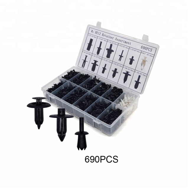690Pcs Auto Clips and Plastic Fasteners 12 Sizes Auto Push Pin Rivets Set Bumper Door Panel Tirm Clips for Car