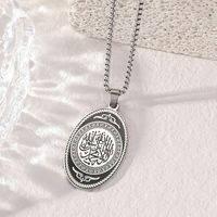 Colgante Ovalado de Acero Inoxidable con Caligrafía Árabe Islámica de Alá para Eid, Joyería de Moda, Collares con Dije del Corán, Venta al por Mayor