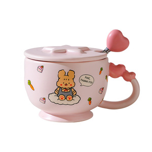 High Value Cartoon Ceramic <b>Mug</b> with Lid Cute Student Couple and Girl Souvenir Coffee Cup Dinnerware <b>Sets</b> - Product Image 5