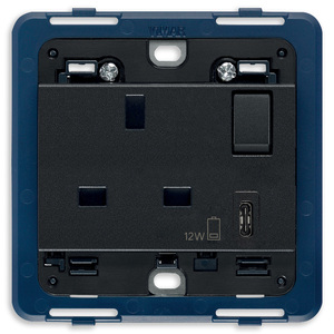 Vimar Power <b>Socket</b> 2P+T 13A <b>With</b> <b>USB</b> C Port 12W Charging Outlet - Product Image 1