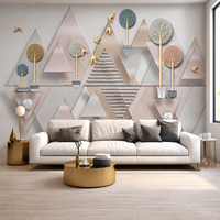 Peinture murale sur toile à l'huile, motif géométrique forêt, arbre, oiseau, papier peint abstrait moderne, taille personnalisée pour salon, hôtel, bureau