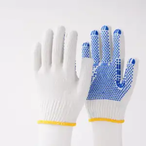 Вязаные перчатки с ПВХ покрытием из хлопка/полиэстера бесшовные трикотажные перчатки из ПВХ точек рабочие защитные перчатки