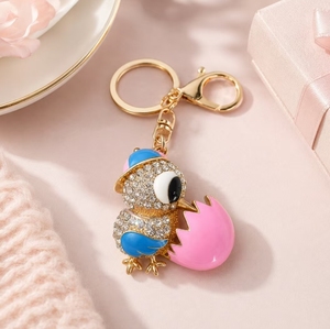 Porte-clés en alliage de zinc avec strass, motif poussin mignon, breloque de sac animal de dessin animé, pour femmes, vente en gros - Product Image 4