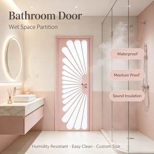 Puerta de Madera Compuesta Lacada Rosa Claro con Vidrio en <span class=keywords><strong>Abanico</strong></span>, Impermeable, para Dormitorio, Estudio, Villa, Hotel, Apartamento - Product Image 2