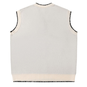 2024 nouveauté personnalisé femmes ample <span class=keywords><strong>sans</strong></span> <span class=keywords><strong>manches</strong></span> <span class=keywords><strong>pull</strong></span> tricots coton Jacquard motif <span class=keywords><strong>tricot</strong></span>é haut col en V gilet <span class=keywords><strong>pull</strong></span> - Product Image 5
