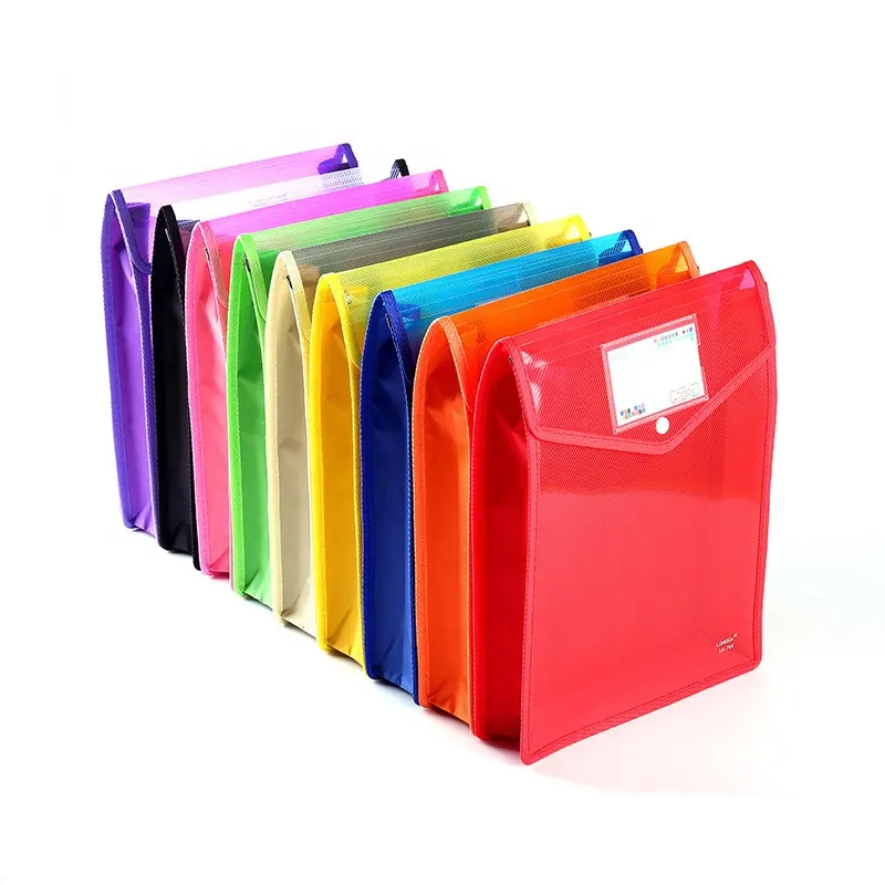 PP PVC A4 Size File Bag Button Envelope Bag Waterproof Plastic Snap Button Clear Document Bags