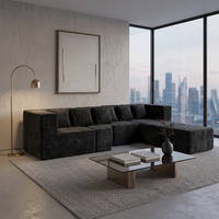 Canapé d'angle modulable moderne en forme de L avec rembourrage en mousse, ottoman et repose-pieds, personnalisable, trois places pour salon