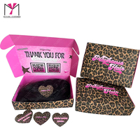 Boîte à perruque imprimée léopard rose avec étiquettes en forme de cœur, impression UV personnalisée, emballage rigide, accessoires de mode