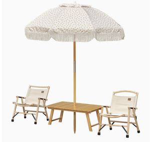 Set <span class=keywords><strong>da</strong></span> Picnic Resistente alle Intemperie con Sedia a <span class=keywords><strong>Sdraio</strong></span> in Legno di Faggio e <span class=keywords><strong>Ombrellone</strong></span> con Nappe Vintage, Direttamente dalla Fabbrica, per Patio e Spiaggia - Product Image 5