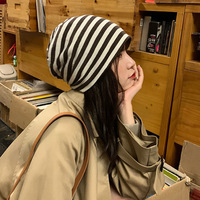 Bonnet cache-cou deux-en-un pour femme en Spandex/Coton fin, respirant, ajouré, couleur unie, rayé simple, Printemps/Été