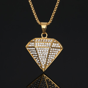 Pendentif de mode certifié Hip Hop Punk Street en forme de diamant, plaqué or 18 carats, zircone cubique, étanche, en acier inoxydable 316 - Product Image 5