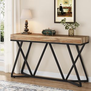<span class=keywords><strong>Table</strong></span> <span class=keywords><strong>console</strong></span> de ferme moderne avec base en métal unique pour entrée et foyer en bois <span class=keywords><strong>Table</strong></span> d'appoint pour canapé de style industriel - Product Image 1
