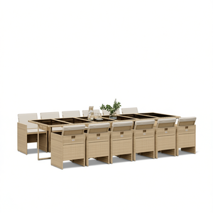Set da Pranzo per Esterni in Rattan PE Beige, 13 Pezzi, Arredamento da Giardino Resistente alle Intemperie, Stile Contemporaneo - Product Image 1