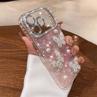 Coque de téléphone transparente papillon diamant pour iPhone 17 Air 16 15 14 13 12 Pro Max, coque arrière en silicone souple plaqué transparent