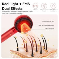 Brosse de massage du cuir chevelu à lumière rouge EMS, peigne électrique à batterie au lithium pour soins capillaires, appareil de massage de la tête portable, OEM ODM