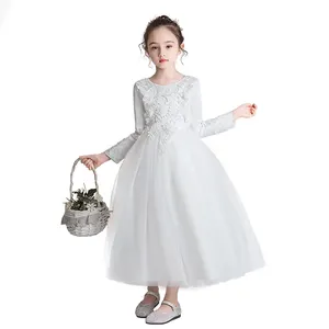Vestido de encaje de tul para niña, Maxi vestido de flores, vestido de fiesta Formal de desfile de línea A para bebé, vestido de noche de baile de boda CK1211