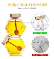 100ml/220ml/380ml 육각형 유리 꿀병 금속 밀봉 뚜껑과 나무 스푼 젓는 막대가 포함된 포장