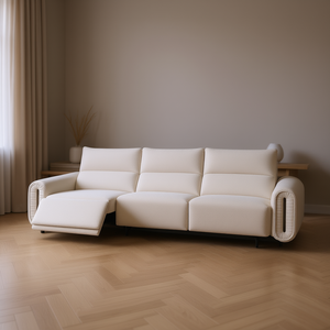 Divano Elettrico L305 W103 H90cm Bianco Sporco Reclinabile Moderno per Soggiorno con Rivestimento in Tessuto e Struttura in Legno - Product Image 2