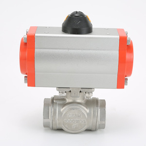 Vanne à bille pneumatique Q615F-16P à trois voies, acier inoxydable 304, filetage interne, type T, conception haute température pour les urgences - Product Image 1