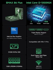 Mini PC <span class=keywords><strong>Bmax</strong></span> B6 Plus con Intel Core I3 (i3-1000NG4), 12GB LPDDR4, 512GB SSD NVMe, Grafica Intel Iris Plus, Display Triplo 4K, Windows 11 - Product Image 2