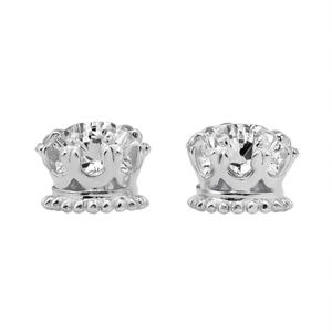 Pendientes de tuerca con corona de oro blanco y cristal de imitación, corte brillante redondo, engaste de garra, para mujer, joyería clásica de regalo - Product Image 1