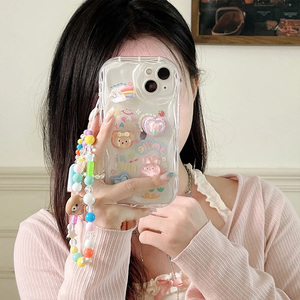 Pulsera de cordón lindo osito conejo colgante onda transparente funda de teléfono para iPhone 16 <span class=keywords><strong>Pro</strong></span> Max 15 14 Plus 13 12 11 7 8 <span class=keywords><strong>G</strong></span> - Product Image 4