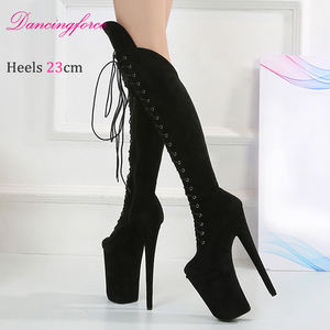 23cm Faux Suede Sexy Pole Dancing <span class=keywords><strong>Shoes</strong></span> Super High Heels Style Européen Catwalk Performance Hate Sky Hauteur Augmentation Hiver - Product Image 4