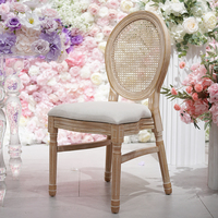 Chaise Louis moderne en bois massif avec dossier ovale en rotin français, rembourrée, pour restaurants, espaces extérieurs et salles privées