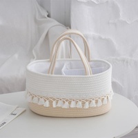 Panier à Langer Portable Ovale en Corde de Coton Tressée à la Main avec Pompon, Écologique et Durable pour le Rangement de Jouets, Compartiment Amovible