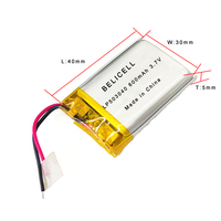 Batterie Lipo 503040 600mAh 3.7V, Cellule Li-ion en pochette 500mAh 602540, Batterie polymère lithium rechargeable 503035 752530 802035