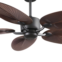Ventilateur de plafond moderne en métal à LED avec moteur DC, design ovale américain, décorations haut de gamme - Électrique, motif feuille de lotus foncé, cinq pales