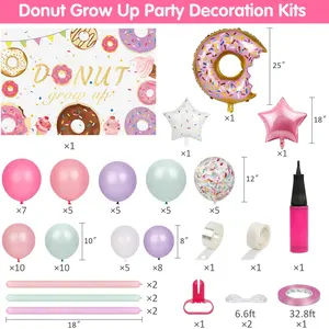 Ourwarm कार्टून डोनट बढ़ने अप बैनर पृष्ठभूमि क्रोम गुब्बारे सेट सजावट लेटेक्स पन्नी जन्मदिन की पार्टी गुब्बारे