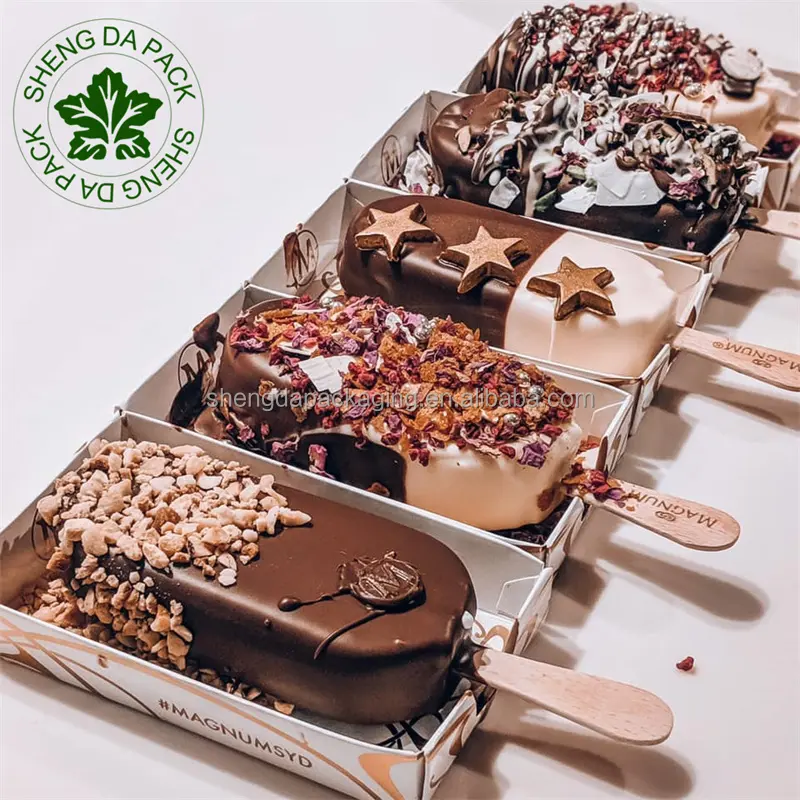 Factory Supply Recyclable Custom Logo Printed Popsicle Ice Lolly Paper Tray Holder Ice Cream Food Tray