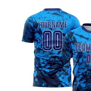 Camiseta de Fútbol Azul Abstracta de Manga Corta, Transpirable, Ligera, de Secado Rápido, Ropa Deportiva para Entrenamiento y Liga - Product Image 3