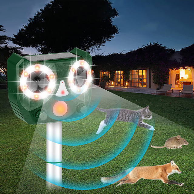 SJZ Factory Outdoor Waterproof Patent Solar Energy Animal Repellent Ultrasonic Mouse Cat Bird Monkey Repeller Rat Repellent