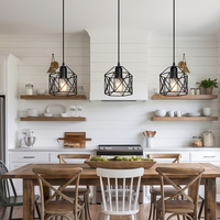 Lampe suspendue industrielle géométrique en fil métallique noir, style loft, avec douille E26/E27 pour éclairage de restaurant, café, salle à manger