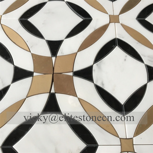 กระเบื้องโมเสคสีเขียวและสีขาวทำจากทองเหลืองและหินอ่อนโลหะวอเตอร์เจ็ทสำหรับตกแต่งผนังโรงงานประเทศไทย - Product Image 1