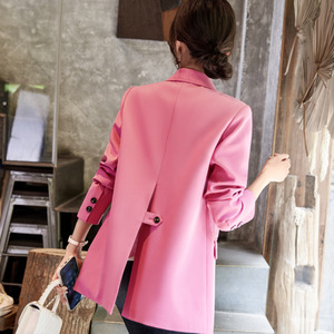 Pink Blazer For Women Solid Color Anti-Wrinkle Long Sleeve Casual Autumn Style - Product Image 1