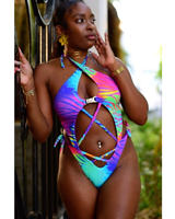 Maillot de bain une pièce découpé à pois néon avec logo personnalisé OEM ODM pour femme, idéal pour le carnaval de Trinité, coupe haute, push-up